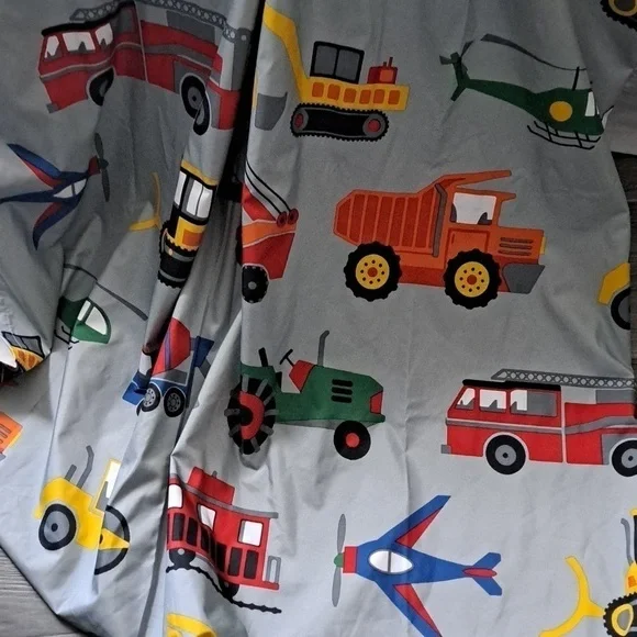 KIDS CONSTRUCTION VEHICLES lined SINGLE curtain panel 42X84 tonka toys digger - Picture 2 of 8